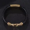 Bangle Vintage Jewelry Men Black Braided Leather Bracelet Golden Stainless Steel Magnet Buckle Punk Bracelets Wristband