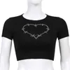 Goth Dark 90s Streetwear Gothic Harajuku Cekinowane Koszulki Egryrl Y2K Black Red Bodycon Kobiety Crop Tops Crewneck Krótki Rękaw Tee Y0629