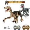 2.4G RC динозавров игрушки юрские дистанционные дистанционные управления динозавром игрушка моделирования ходьба RC робот с освещением звуковых динозавровных детей Xmas подарок 211027