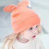 Solid färg kanin öra baby hatt höst vinter varmt barn toddler stickad keps mjukt elastisk virka nyfödd tjej pojke mössa bonnet