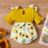 Varış Yaz Bebek Ayçiçeği Baskı Strappy Ilmek Romper Kız Giyim 210528