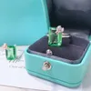 Ringos de cluster Fashion Green 925 Sterling Silver for Women Logo Big Zircon Square Bug Wedding noivado anel de luxo de alta ponta