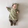 Baby Boys Girls Cute Long Sleeved Romper Clothes Spring Autumn Hoodie With Cap Pure Cotton Infant Kids Fleece Thicken Jumpsuits 210309