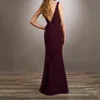 Dark Grape Druhna Dress Mermaid Szyfonowa Wedding Party Suknie Deep V-Nack