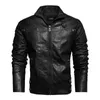 Veste en cuir col montant hommes vestes automne hiver fermeture éclair UP fourrure doublée moto veste hauts à la mode manteau Vintage manteau hommes 210603