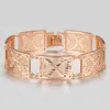 Novo vintage 585 rosa pulseira de ouro para mulheres meninas videira estampada cadeia pulseira 15mm grande pulseira festa jóias presente cb61