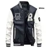 Men Baseball Jacket Embroidered Leather Pu Coats Slim Fit College Fleece Luxury Pilot s Men's Stand Collar Top Coat 211126