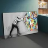 Straat Banksy Graffiti Achter Het Gordijn Canvas Schilderijen Cuadros Wall Art Pictures voor Home Decor Geen Frame295b