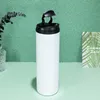 20oz Sublimation Tumblers blank Glossy Straight tumbler With Novel Handle lids & clear Straw White box Stainless Steel Water Bottle Double wall Vacuum Insulated Cups