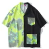 Elkmu Zomer Shirts Tie-Dye Kleur Blok Patchwork Shirt Hip Hop Streetwear Losse Blouse Mannelijk Harajuku Pocket Design HE668 210714