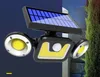 Solar Security Lights Czujnik ruchu Trzy głowy Psytorowy 78led 83cob Panele słoneczne Moc Wodoodporna do Outdoor Garden Wall Street DHL