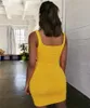 DHL 선박 스퀘어 넥 민소매 Bodycon 미니 드레스 기본 여성 여름 검은 백리스 파티 섹시한 노란색 클럽 복장 S-XL CF4321