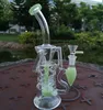 3 Colors Glass Bongs Double Recycler Turbine Perc Oil Dab Rigs Fab Egg Percolator Hookahs 14mm Female Joint Water Pipes With Bowl HR319