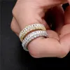 18k med sidostenar Vittguldpläterade Iced Baguette Rings Full Micro Pave Cubic Zirconia Hip Hop Jewelry Party