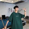 Unisex minimalista t-shirt coreano hip-hop impressão de mangas curtas top homens mulheres high street oversize harajuku o-pescoço verde streetwear G1229