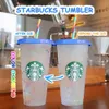 Återanvändbar Starbucks Tumbler Color Changing Confetti Cold Cup Rainbow Straw With Lid Plastic Cup Ulife