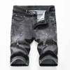 Zomer casual shorts mannen korte broek mode noodlijdende rechte slanke denim shorts mannelijke zwart gescheurde jeans shorts knielengte H1210