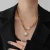 Pendentif Colliers Pas Fade Acier Inoxydable Exagéré Or Chaîne Épaisse Grand Collier De Perles Pull Femme Européenne Automne Hiver Mode