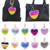 Porte-clés Sac POMPON Pendentif Voiture Cœur Multicolore Fausse Fourrure de Rex Porte-clés Arc-en-Ciel en Forme de Cœur