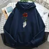 Röd ros blomma print hajuku hoodies man kvinnor casual lösa sweatshirts fleece varma långärmade fickor streetwear hooded h0909