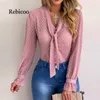 Women's Blouses & Shirts Plus Size Women Elegant Bow Tie Neck Polka Dot Blouse Spring Casual Pearls Button Office Lady Workwear