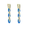 Hinged Hoop Post Back Gold Color with Zirconia and Neon Pink Blue Enamel Earrings 2021 Jewelry