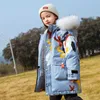 Dzieci z kapturem odzież wierzchnia Girls Winter Down Kurtka Chłopcy Snowuit Dzieci Średniej długości Zagęszczanie Big Fur Collar Odzież TZ723 H0909