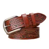 Western Flower Print Leather Pin Buckle Men Belt Vintage Leather Jeans Causal Pants Men Belt3065479