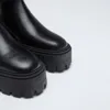 Bottes longues en cuir PU noir pour femmes, semelle rainurée, hauteur du genou, bout rond, bas élastique à enfiler