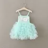 Flickor Beaded Flowres Party Dress Girl Lace Suspender Tiered Tulle Tutu Klänningar Kids Rosa Princess Kläder