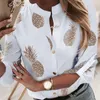 Camicette da donna Camicie Moda Donna Manica lunga Camicetta con stampa ananas dorata Camicia con scollo a V Camicia da ufficio per donna Elegante Streetwear Femininas