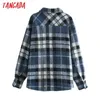 Tangada Femmes Bleu Plaid Épais Manteaux Veste Lâche Manches Longues Poche Printemps Manteau Outwear 3L60 210609