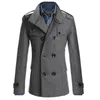 Mens inverno quente cor sólida cor de treshas duplas casacos longos e magros casacos de negócios para homens sobretudo