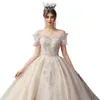 Luksusowe suknie balowe suknie ślubne Krótki rękawki z cekiny z ramiączki Aplikacje koronkowe arabskie suknie ślubne ślubne suknie ślubne kryształowe vestidos de novia