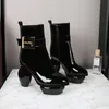 2021 Style Patent Sheepskin Leather Round Toe Ankle Boots Booties Casual Party Dress Shoes 10cm Cone High Heels Zipper Zip Buckle Siz 34-42 Fashion Martin Short Plush