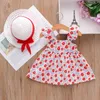 Mode Barn Klänningar För Flickor Sommarklänning Med Sun Hat Outfits Ärmlös Floral Bowknot Kids Barnkläder 1 2 3 4 5 år Q0716