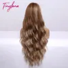 Long Water Wavy Golden Brown Blonde highlight Synthetic with Bangs Wigs For Women Cosplay Heat Resistant Fiber5916048