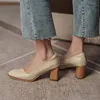 2021 neue High Heels Frauen Pumpen Natürliche Echte Leder Starke Absatz Handschuh Schuhe Echt Leder Runde Kappe Büro Dame Schuhe