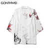 Vestes pour hommes gonthwid panda prune fleur imprimé masque décontracté kimono japonais imprimé kimono chemise de cardigan vestes streetwear manteaux 022023h