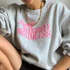 Mody-Light Grey Różowe litery Drukowanie Bluza ponadgabarytowa Kobiety O-Neck Ciepłe Zimowe Topy Casual Streetwear Moda Ubrania