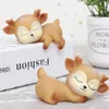 3 sztuk Miniaturowy Ornamenty Zwierząt Cute Deere Figurki Zabawki Kawaii Sleeping Baby Decor dla Home Shop Office Tabletop Wyświetlacz C0220