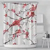 Tenda da doccia rosa fiori di ciliegio fiori di pesco sfondo bianco ragazza bagno schermo in tessuto poliestere impermeabile con set di ganci 211119