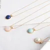 Natural 1.6cm Round Pearl Agate Pendant Necklace Gold Plated Ball Chain Necklaces