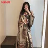 Tangada kvinnor överdimensionerade blommatryck långa kimono -blusar med snedstreck chic kvinnlig casual lady skjorta blusas 3h570 210609