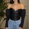 Kadın Bluz Gömlek Seksi Kadın Kapalı Omuz Büstiyer Korse Kayışı Uzun Kollu Bluz Moda Kadın Dantel-up Straplez Bodycon Gotik Üst