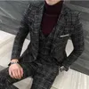 3 조각 2020 정장 남자 영국의 새로운 스타일 디자인 로얄 블루 망복 가을 겨울 두꺼운 슬림 맞는 격자 무늬 웨딩 드레스 턱시도 x0909