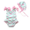 Ins bébé filles maillots de bain avec casquettes belle Bebe Flamingo motif infantile plage costume enfant en bas âge vêtements 210529