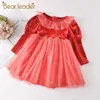 Bear Leader Girls Christmas Party Dress Moda Dzieci Księżniczka Suknie Słodkie Dzieci Kostiumy Patchwork Siatki Vestidos 3 7Y 210708