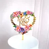 Bloemen Happy Birthday Cake Topper Floral Color Gedrukte Acryl Cupcake Toppers Birthday Party Wedding Mothers Day