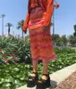 Mode Sommer Frauen Boho Strand Casual Stil Röcke Weibliche Hohe Taille Blumendruck Orange Midi Rock Party Urlaub Kleidung Y0824